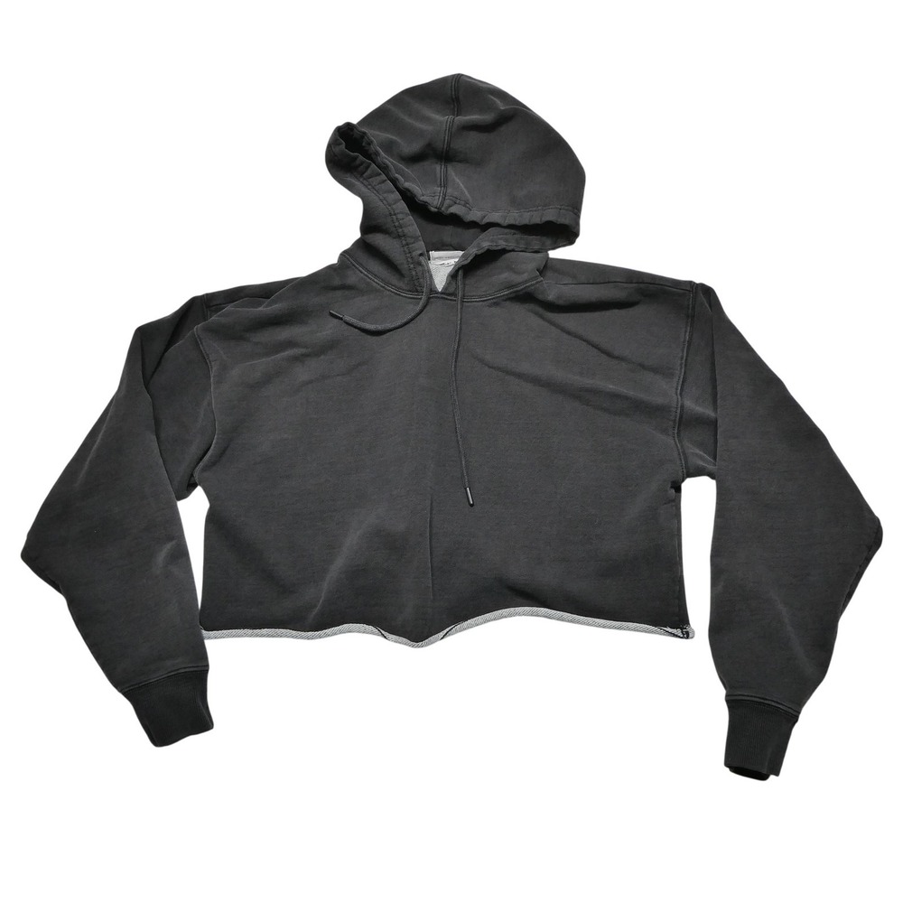 Good American Hoodie Sweatshirt Womens Medium Gray Cropped Raw Hem Pullover
